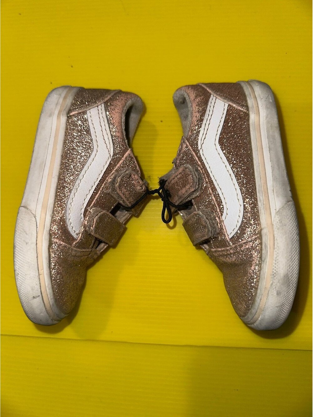 Vans pink sequin shoes Velcro straps size 6 toddlers